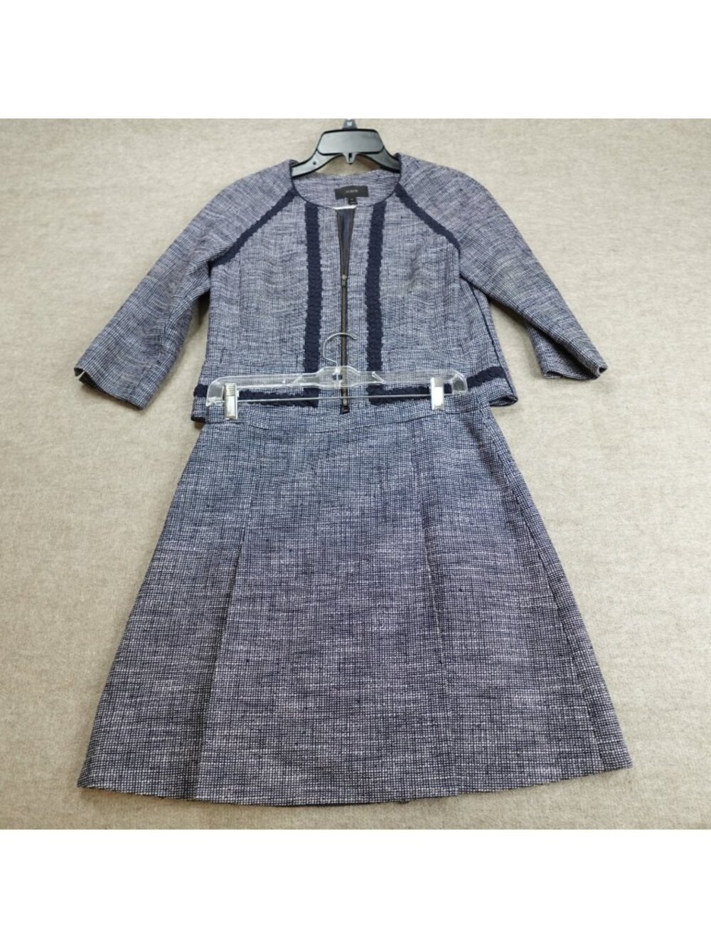 J.Crew Womens Blue Tweed Suit Jacket 4 Skirt 6 Set